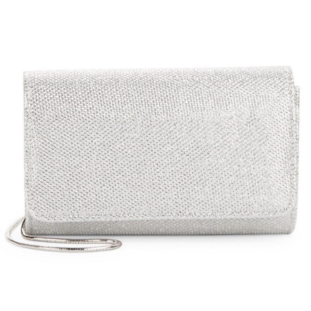 La Regale Silver Evening Sparkle Glitter Clutch Purse w/ Removeable Strap NWT